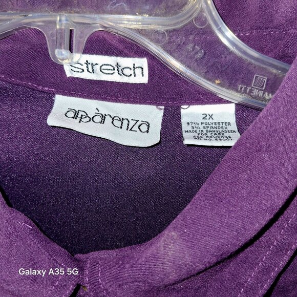 Vintage Aparenza Stretch Button-Up Purple Blouse 2X Polyester & Spandex Womens L - Picture 4 of 5